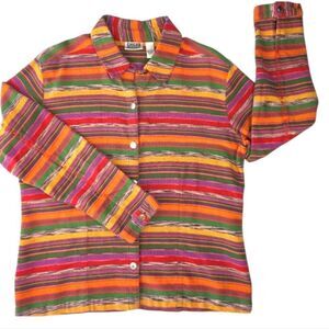Chico’s Multicolor Striped Button-Up Jacket with Cross Stitching  Size 3